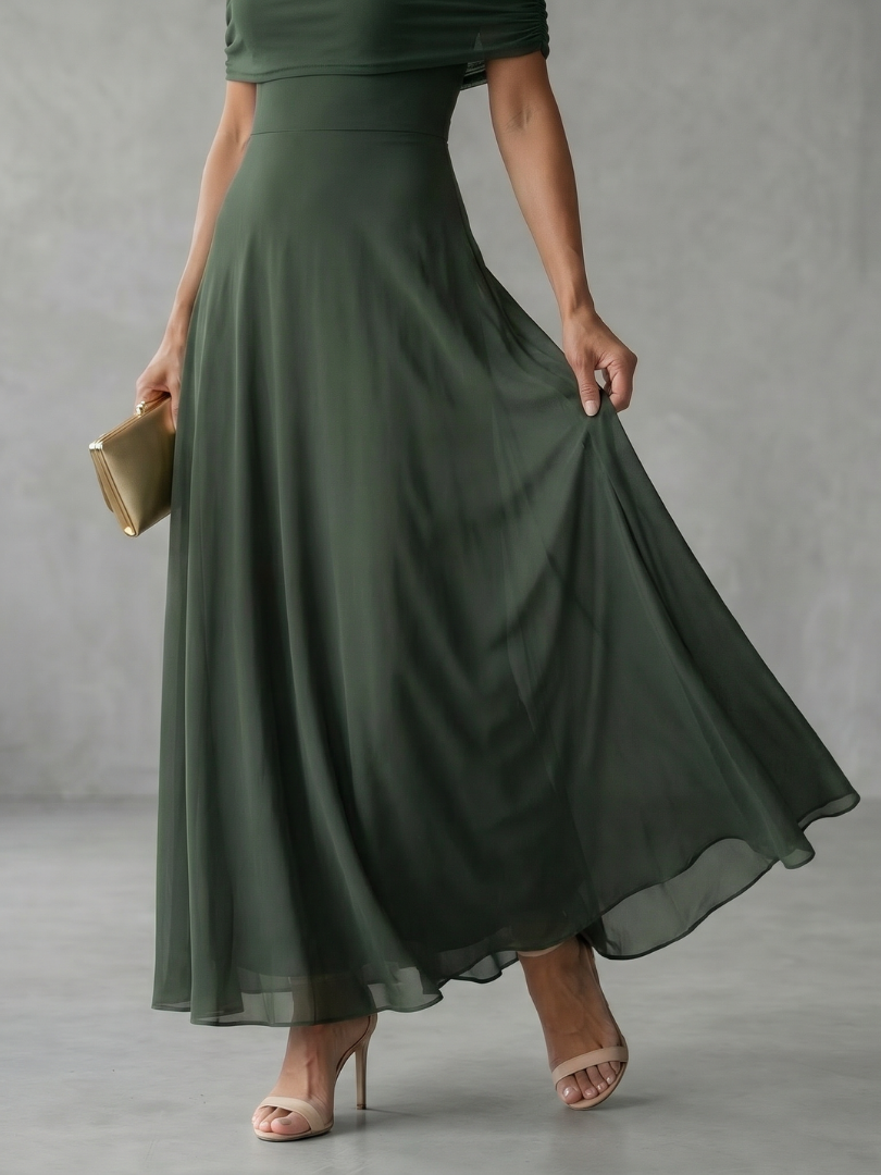 Junie | Robe Midi Drapée Épaules Dénudées