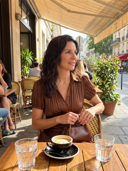 Théodora | Robe Midi Rayée à Taille Plissée
