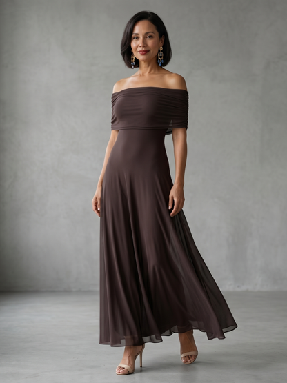 Junie | Robe Midi Drapée Épaules Dénudées