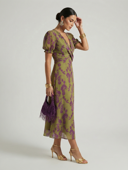 Vérene | Robe Midi Fleurie Portefeuille Détendue