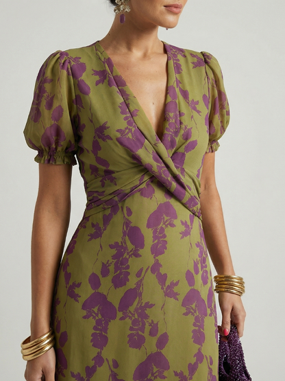 Vérene | Robe Midi Fleurie Portefeuille Détendue