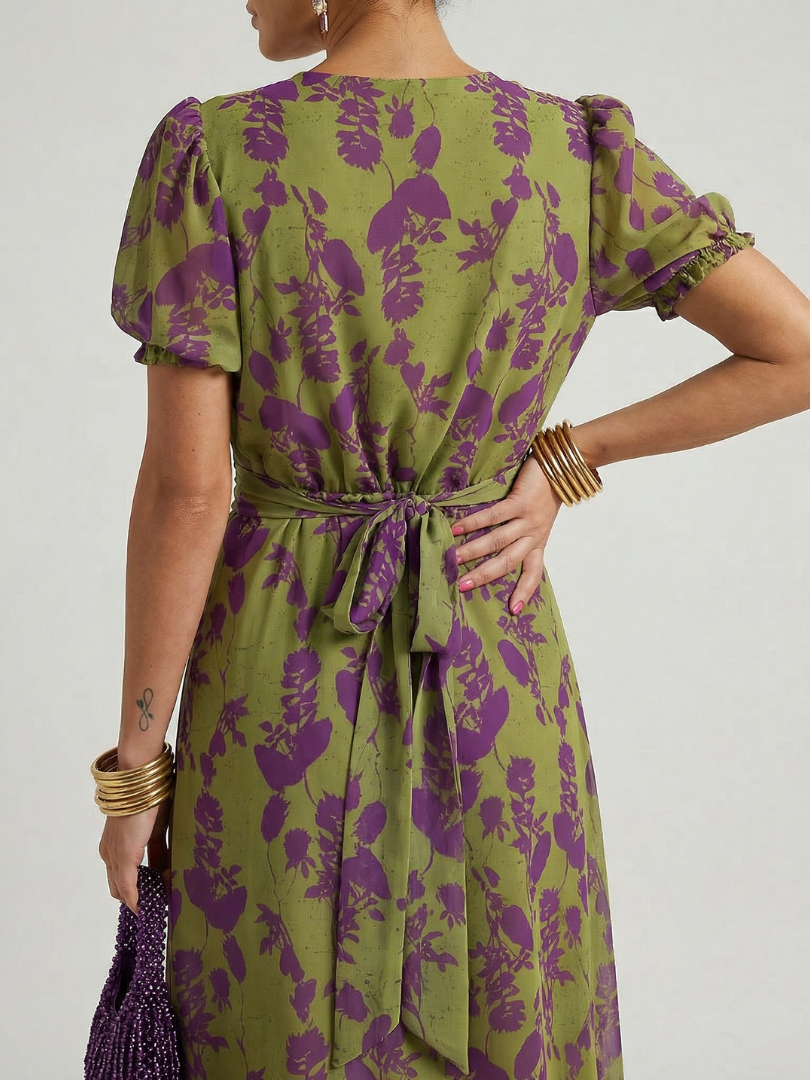 Vérene | Robe Midi Fleurie Portefeuille Détendue