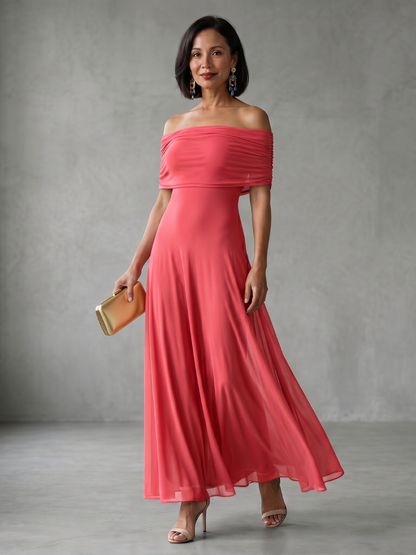 Junie | Robe Midi Drapée Épaules Dénudées
