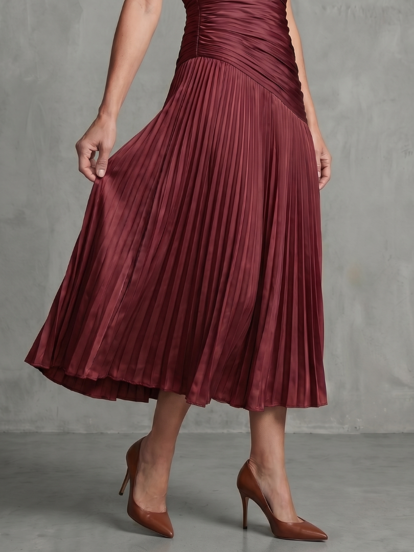 Théodora | Robe Midi Rayée à Taille Plissée
