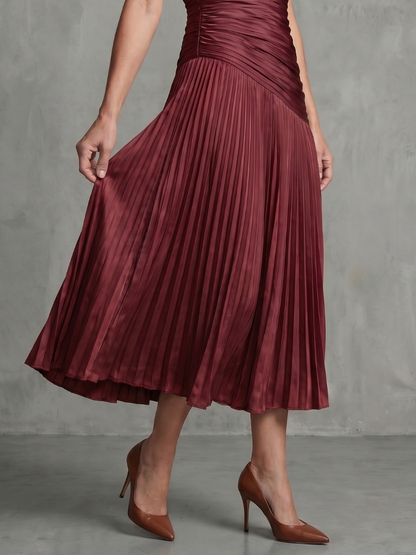 Théodora | Robe Midi Rayée à Taille Plissée