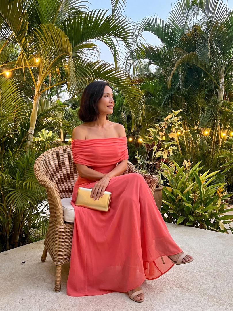 Junie | Robe Midi Drapée Épaules Dénudées