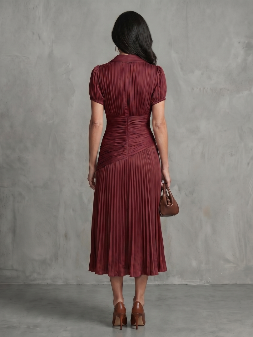 Théodora | Robe Midi Rayée à Taille Plissée