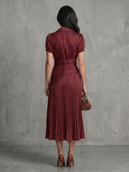 Théodora | Robe Midi Rayée à Taille Plissée
