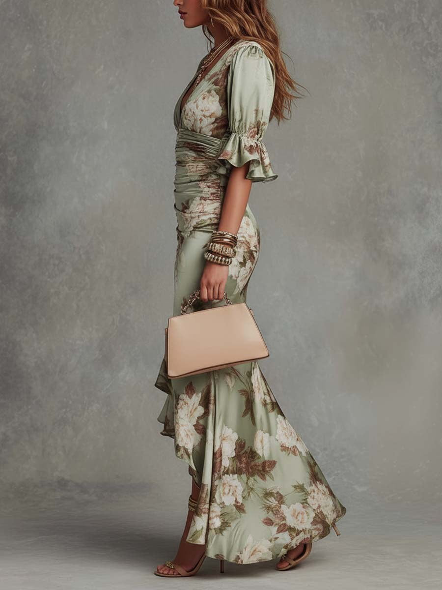 Léocadie | Robe Maxi Satinée à Volants