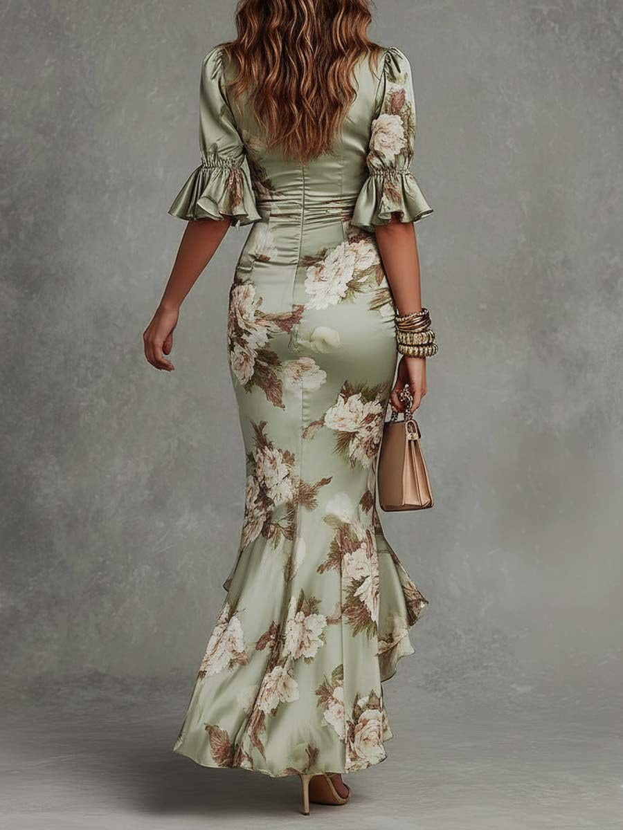 Léocadie | Robe Maxi Satinée à Volants