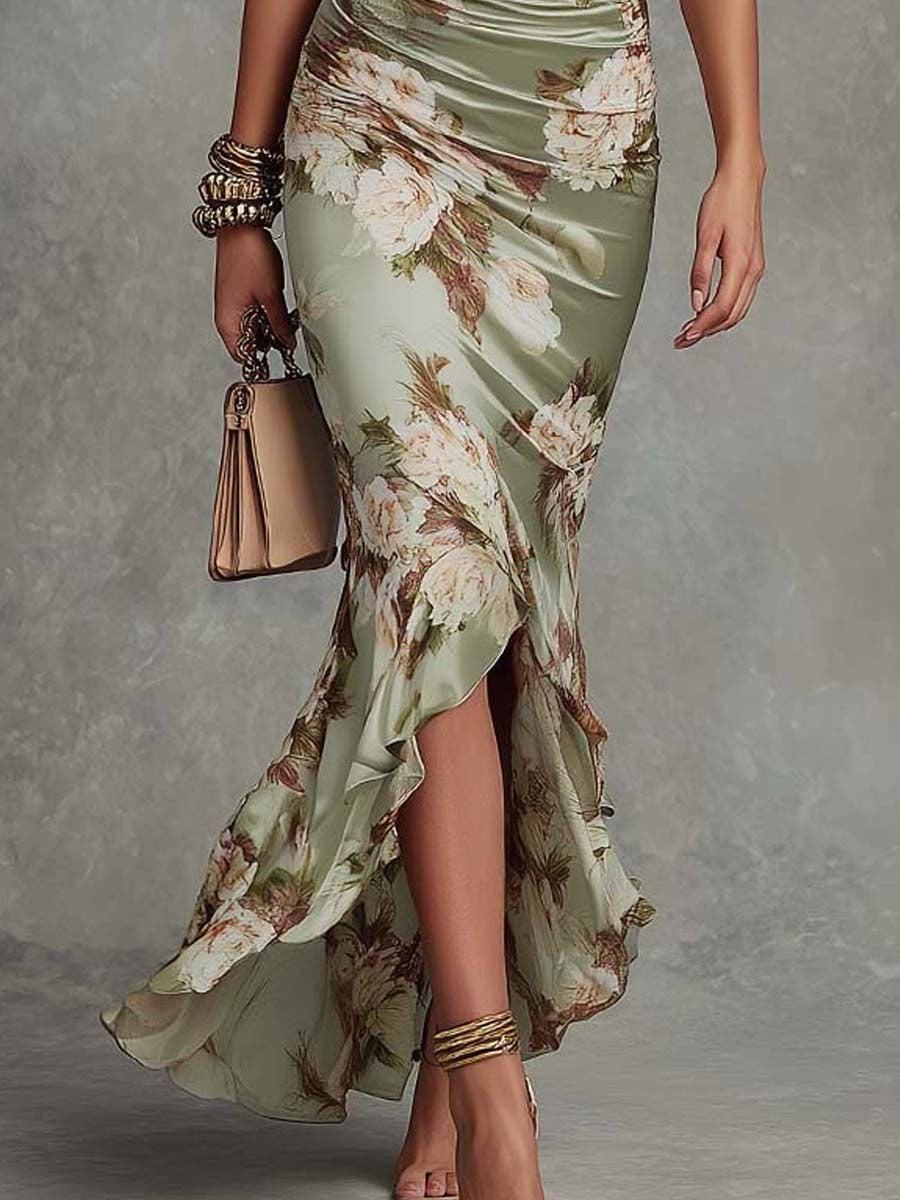 Léocadie | Robe Maxi Satinée à Volants